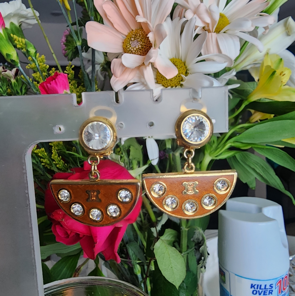 Authentic Celine Crystal Half-Moon Clip-On Earrings 280$